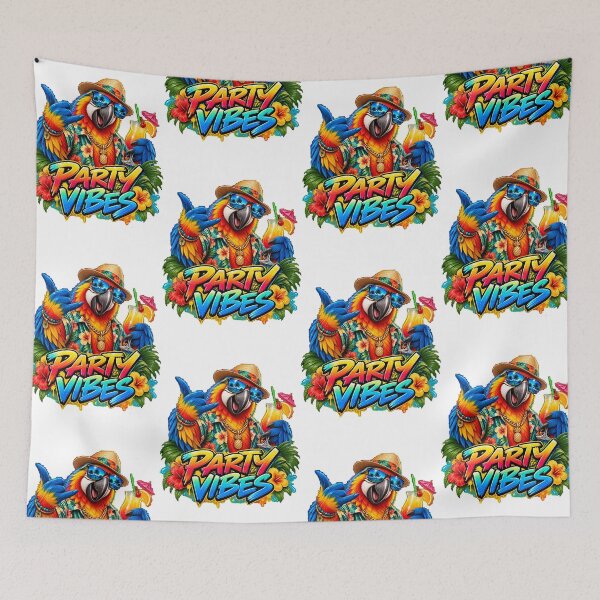 Item preview, Tropical Macaw with Cocktail and Party Vibes designed and sold by InterStore78.