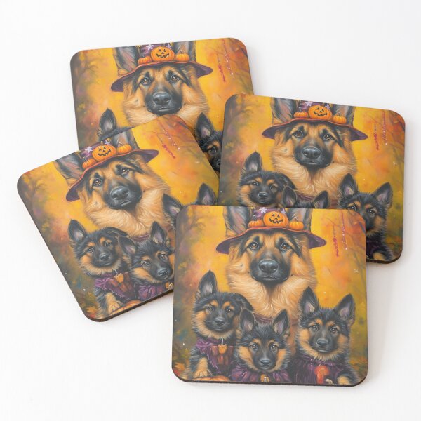 Item preview,  Halloween German Shepherd Mother & Puppies with Pumpkins – Witch Dog Art designed and sold by elisarasada.