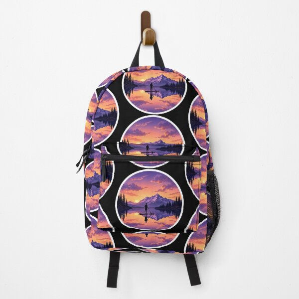 Item preview, Lake Sunset Paddle Board Painterly Circular Badge Sticker SUP Mountain Gift designed and sold by sharifex.