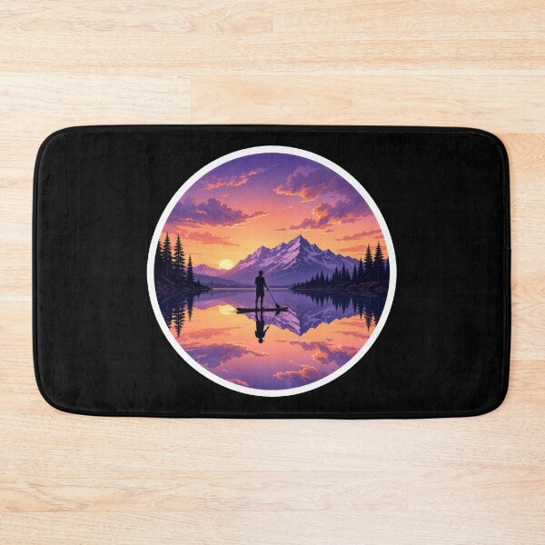 Item preview, Lake Sunset Paddle Board Painterly Circular Badge Sticker SUP Mountain Gift designed and sold by sharifex.