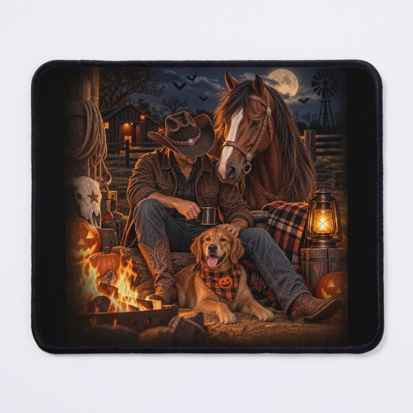 Item preview, Cowboy Campfire – Horse & Dog Halloween Night designed and sold by QuarterHorseArt by Just my Studio.