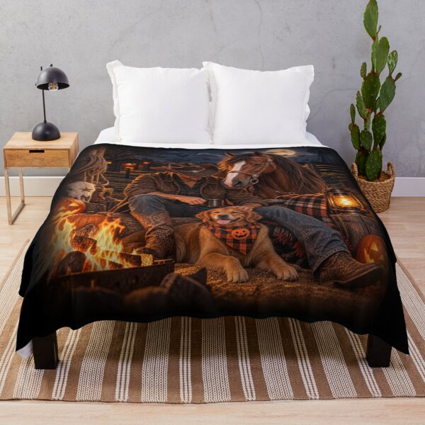 Item preview, Cowboy Campfire – Horse & Dog Halloween Night designed and sold by QuarterHorseArt by Just my Studio.