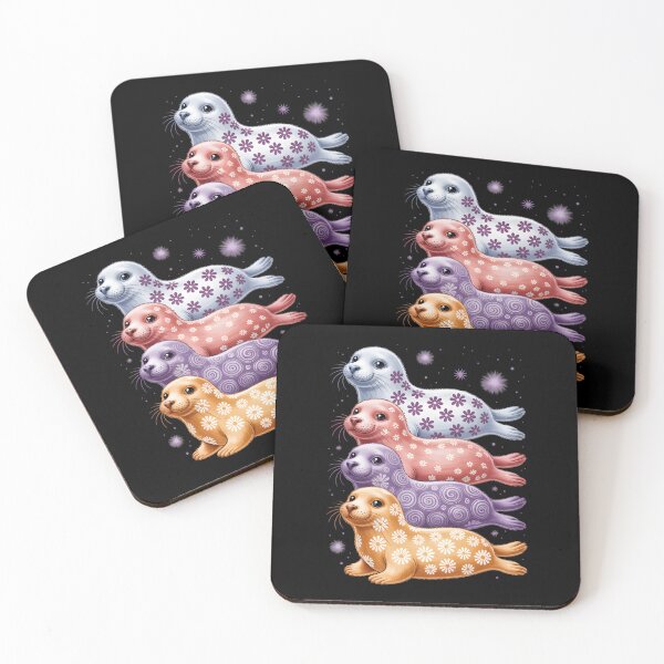Item preview, Cute Stacked Seals – Kawaii Floral Ocean Animals Art designed and sold by jkrphoto.