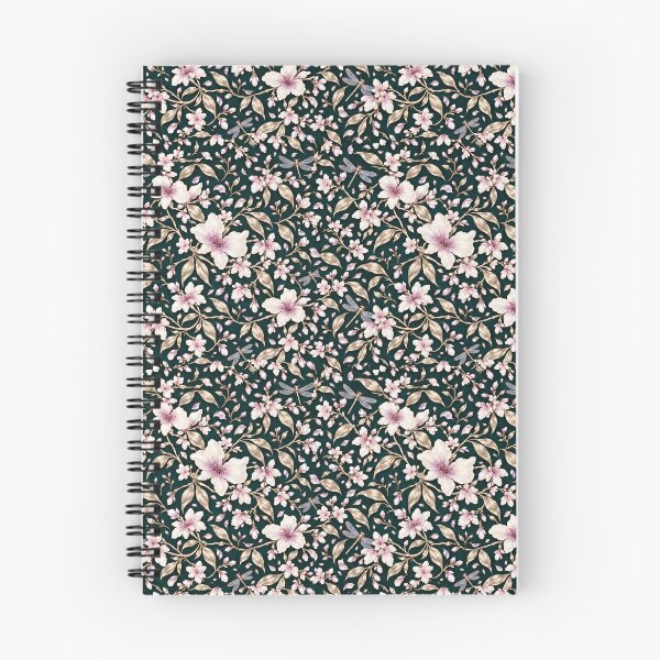 Item preview, Ivory Blossoms and Dragonflies on Deep Teal – Elegant Botanical Pattern designed and sold by Bodique.