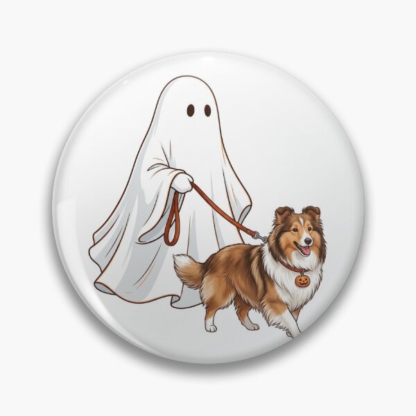 Item preview, Spooky Ghost Walking Shetland Sheepdog Sheltie Halloween Dog Lover Art designed and sold by raedattia.