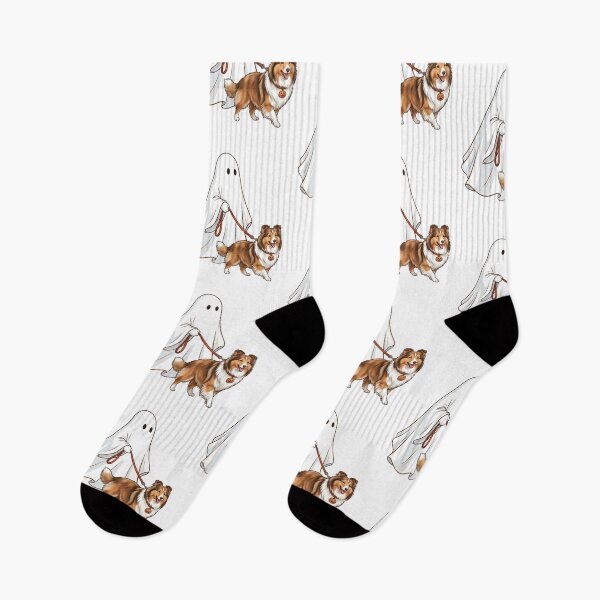 Item preview, Spooky Ghost Walking Shetland Sheepdog Sheltie Halloween Dog Lover Art designed and sold by raedattia.