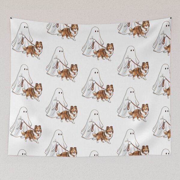 Item preview, Spooky Ghost Walking Shetland Sheepdog Sheltie Halloween Dog Lover Art designed and sold by raedattia.
