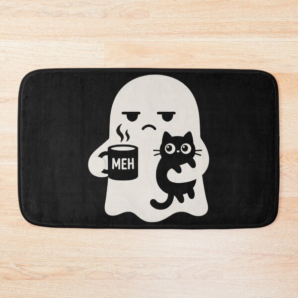 Item preview, Meh Ghost Drinking Coffee with Cat designed and sold by HometownCozyCo.