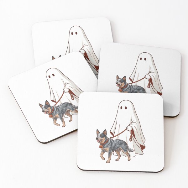 Aperçu de l'œuvre Art d'Halloween représentant un bouvier australien Blue Heeler fantôme marchant créée et vendue par raedattia.