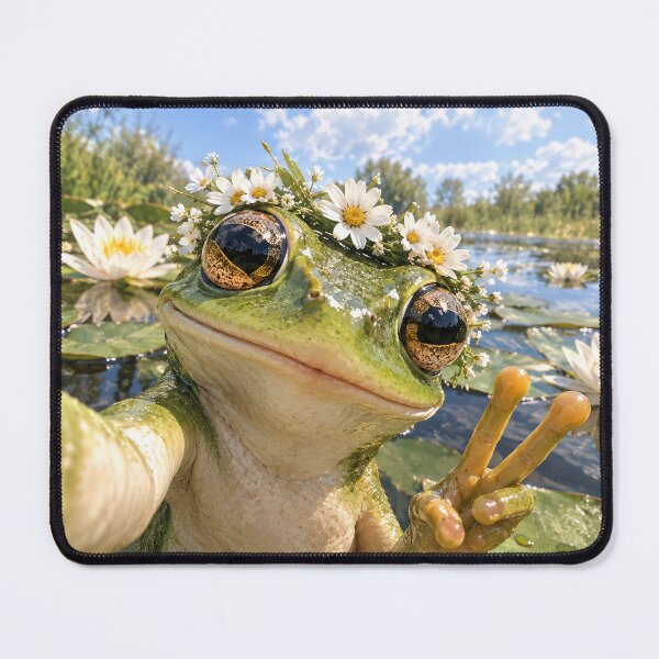 Artikelvorschau, Selfie eines Frosches mit einem Kranz entworfen und verkauft von ArcaneVisionArt.