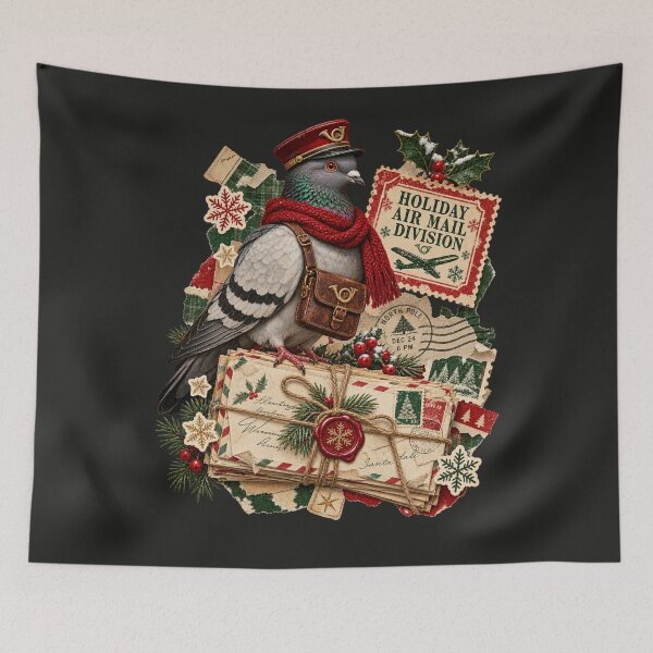 Item preview, Christmas Pigeon Holiday Air Mail Division Vintage Postal Art designed and sold by AmiGraph.