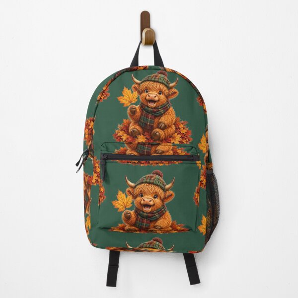 Item preview, Cute Scottish Highland Cow in Tartan Scarf with Autumn Leaves designed and sold by MaedK.