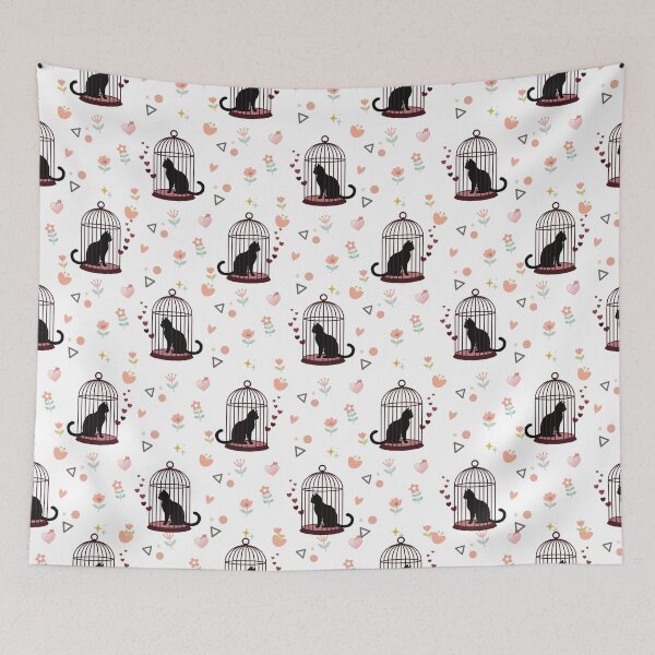 Item preview, Black Cat in Birdcage Seamless Pattern designed and sold by prapapon.