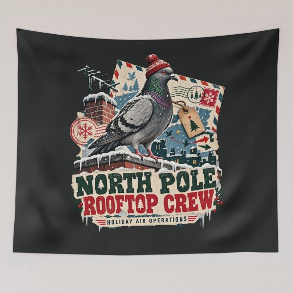 Item preview, Christmas Pigeon North Pole Rooftop Crew Vintage Postal Art designed and sold by AmiGraph.