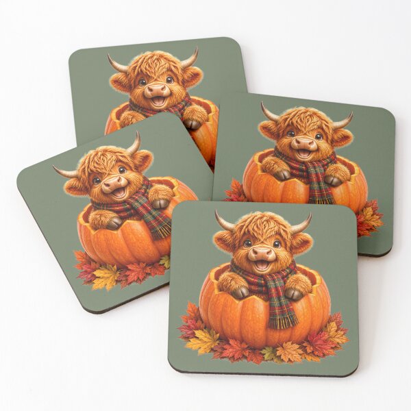 Item preview, Cute Scottish Highland Cow in Pumpkin with Tartan Scarf designed and sold by MaedK.