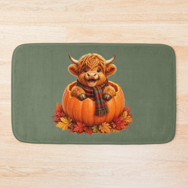 Item preview, Cute Scottish Highland Cow in Pumpkin with Tartan Scarf designed and sold by MaedK.