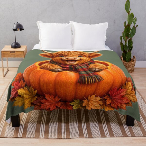 Item preview, Cute Scottish Highland Cow in Pumpkin with Tartan Scarf designed and sold by MaedK.