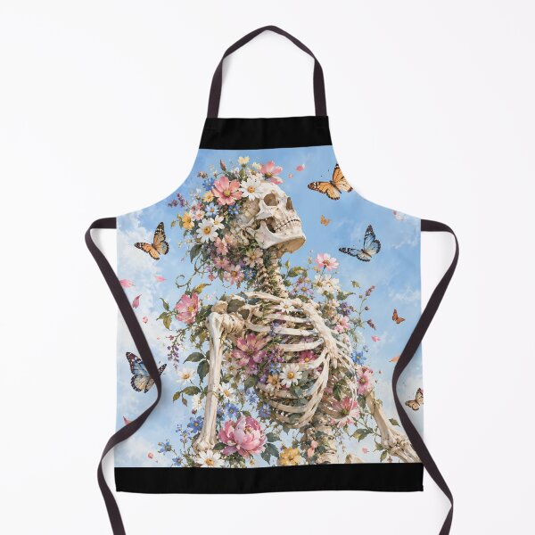 Item preview, skeleton in flowers and butterflies on a blue sky background designed and sold by ArcaneVisionArt.