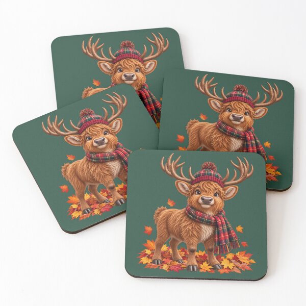Item preview, Cute Scottish Highland Stag in Tartan with Autumn Leaves designed and sold by MaedK.