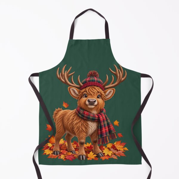 Aperçu de l'œuvre Adorable cerf des Highlands écossais en tartan avec des feuilles d'automne créée et vendue par MaedK.