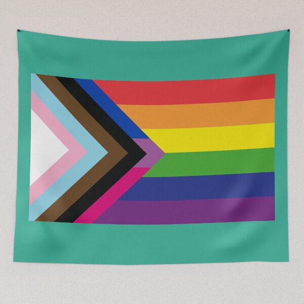 Aperçu de l'œuvre Drapeau de la fierté progressiste avec chevron bisexuel créée et vendue par BeccaPaintmore.