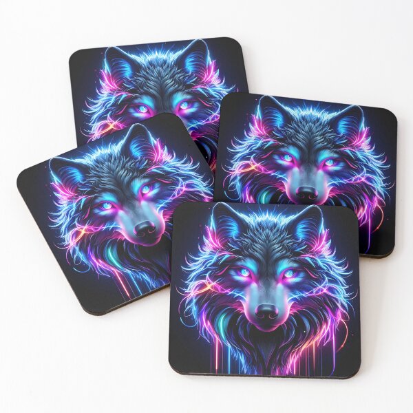 Item preview, Neon Wolf Glowing Eyes Cyberpunk Animal Art designed and sold by FusionCipher.