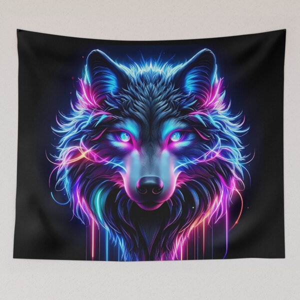Item preview, Neon Wolf Glowing Eyes Cyberpunk Animal Art designed and sold by FusionCipher.