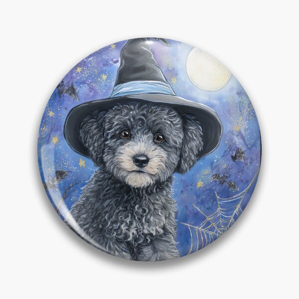 Item preview,  Halloween Grey Poodle Puppy with Pumpkin – Witch Hat Poodle Wall Art designed and sold by elisarasada.