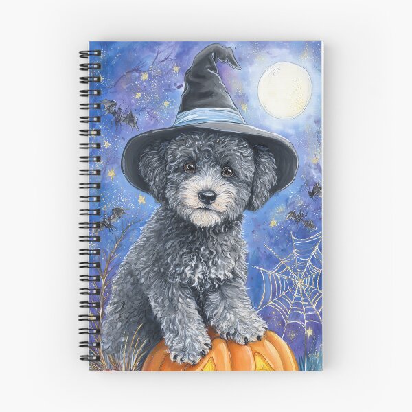 Item preview,  Halloween Grey Poodle Puppy with Pumpkin – Witch Hat Poodle Wall Art designed and sold by elisarasada.