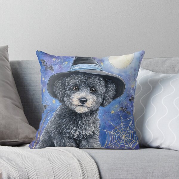 Item preview,  Halloween Grey Poodle Puppy with Pumpkin – Witch Hat Poodle Wall Art designed and sold by elisarasada.