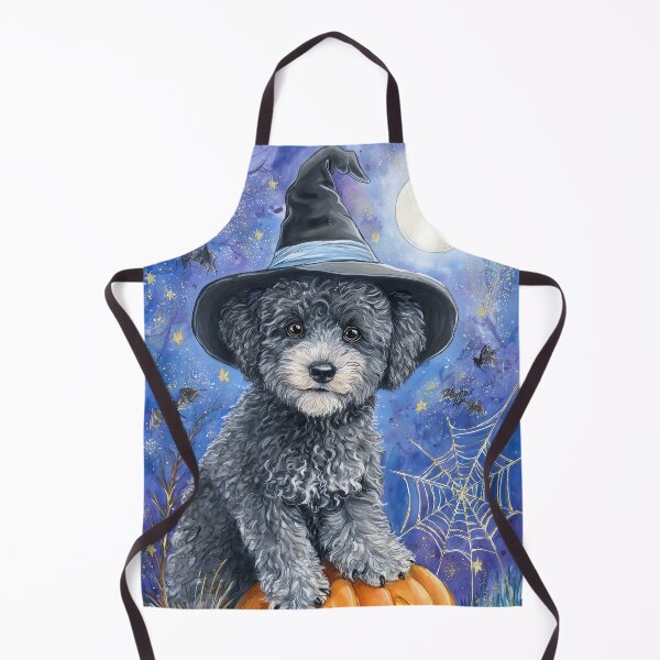 Item preview, Halloween Grey Poodle Puppy with Pumpkin – Witch Hat Poodle Wall Art designed and sold by elisarasada.