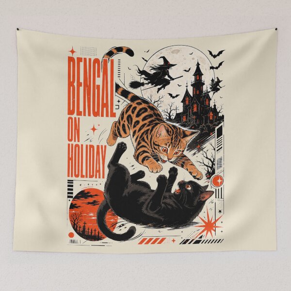 Item preview, Bengal On Holiday – Cat Fight on Halloween Spooky Night designed and sold by Bengoer18.
