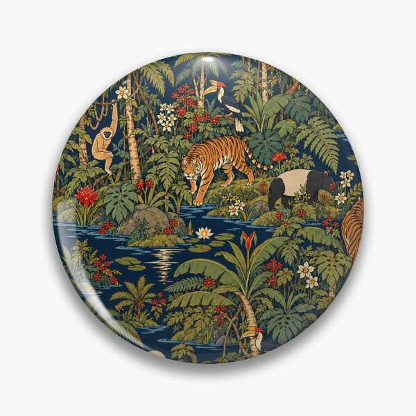 Item preview, Moonlit Tropical Jungle Animals – Tiger Rainforest Tapestry Pattern designed and sold by Bodique.