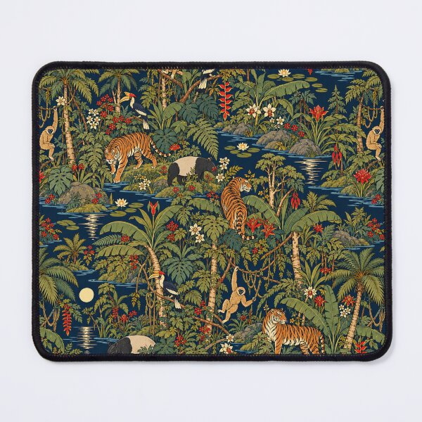 Item preview, Moonlit Tropical Jungle Animals – Tiger Rainforest Tapestry Pattern designed and sold by Bodique.