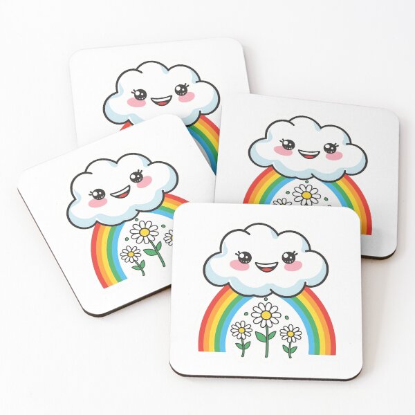 Aperçu de l'œuvre Autocollant découpé mignon nuage joyeux arc-en-ciel marguerite créée et vendue par Piyush07077.