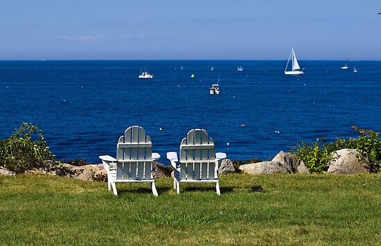 "Adirondack Chairs by the Ocean" Posters by Monica M 