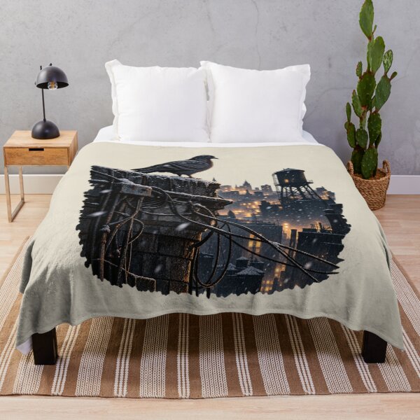Item preview, Winter Pigeon Urban Night Shift Snowy Rooftop City Art designed and sold by AmiGraph.