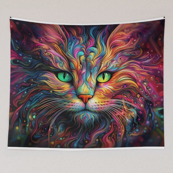 Item preview, Colorful Cat Portrait with Green Eyes designed and sold by radhakidesign.