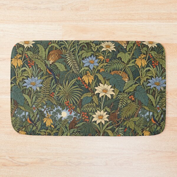 Artikelvorschau, Tropische Dschungellöwen und Leoparden – Vintage-Wandteppichmuster mit botanischen Motiven entworfen und verkauft von Bodique.