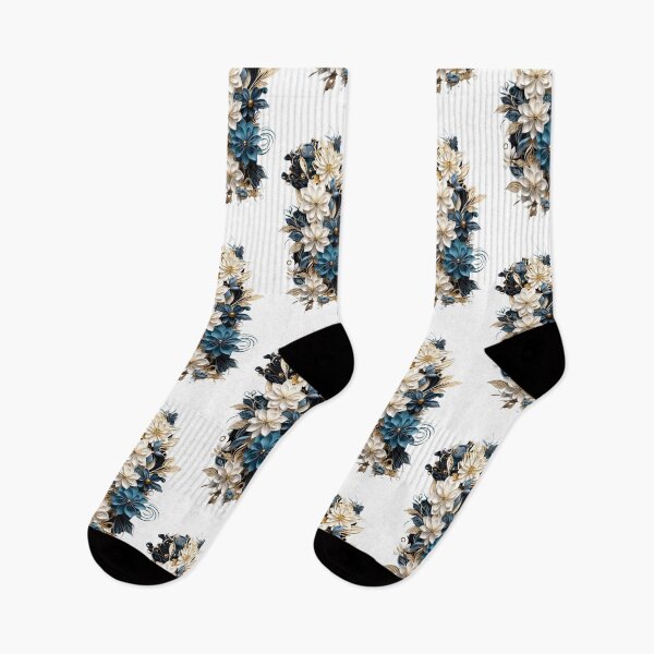Item preview, White and Teal Flowers with Golden Leaves designed and sold by radhakidesign.