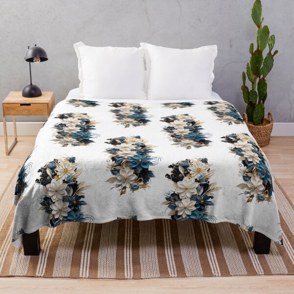 Item preview, White and Teal Flowers with Golden Leaves designed and sold by radhakidesign.
