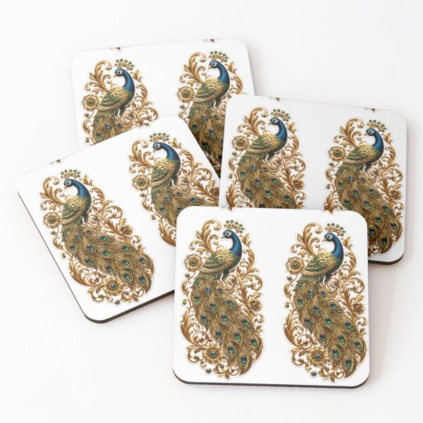 Item preview, Luxury Peacock Gold Ornament – Emerald Jewel Floral Elegance designed and sold by vinothmech53.