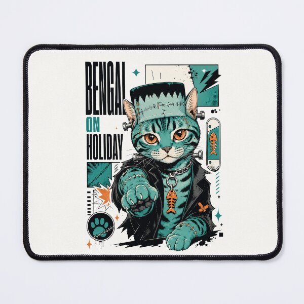 Item preview, Bengal On Holiday – Cyberpunk Frankenstein Cat in Comic Design designed and sold by Bengoer18.