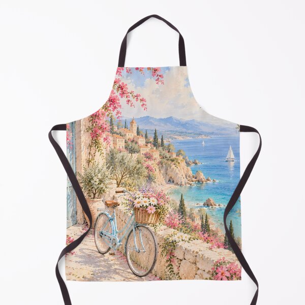Item preview, Coastal Mediterranean Bougainvillea Bicycle Watercolour Painting designed and sold by Jozefin's Studio.