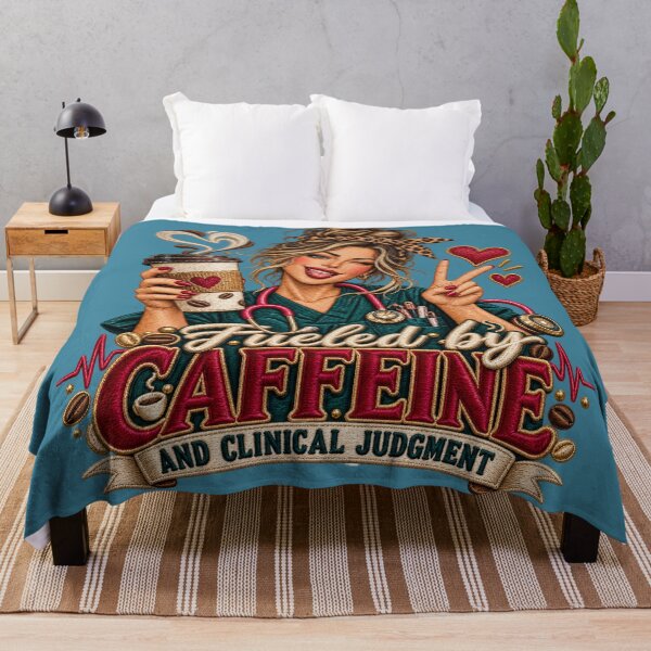 Item preview, Funny Nurse Caffeine & Clinical Judgment Embroidered Design designed and sold by Emoji Emblems.