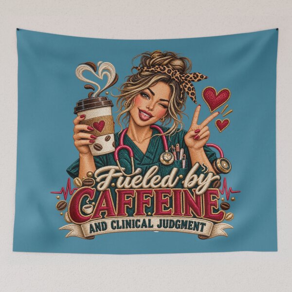 Item preview, Funny Nurse Caffeine & Clinical Judgment Embroidered Design designed and sold by Emoji Emblems.