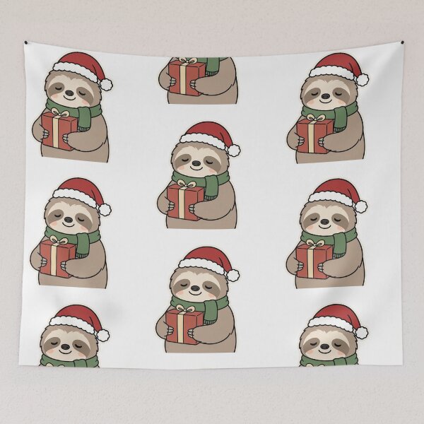 Item preview, Sleepy Sloth Holding Christmas Present – Funny Cozy Holiday Animal designed and sold by Confuzz1ed.