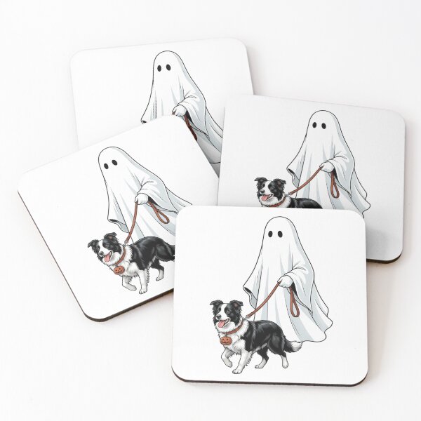 Item preview, Spooky Ghost Walking Border Collie Dog Lover Halloween Illustration Art designed and sold by raedattia.