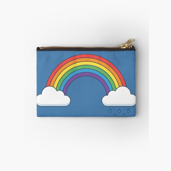 Item preview, Colorful rainbow with fluffy clouds and raindrops on a light blue background, ideal for fashion and room decor. designed and sold by ElegantOutlines.