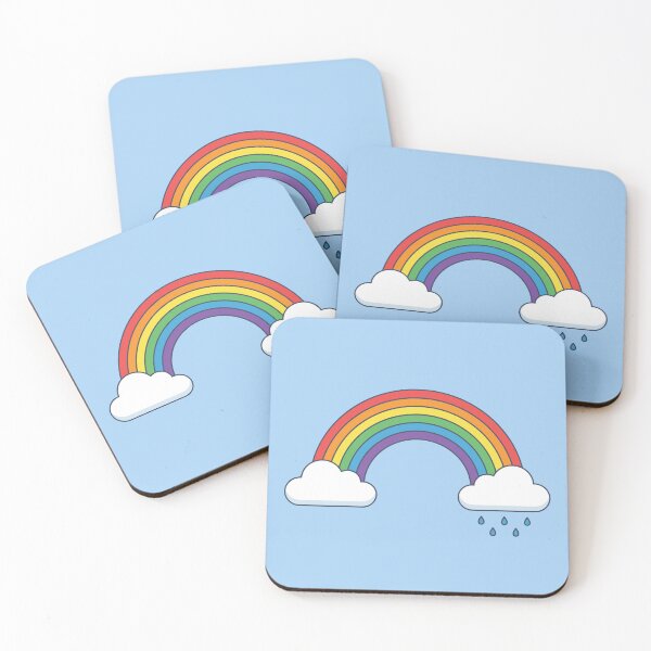Item preview, Colorful rainbow with fluffy clouds and raindrops on a light blue background, ideal for fashion and room decor. designed and sold by ElegantOutlines.